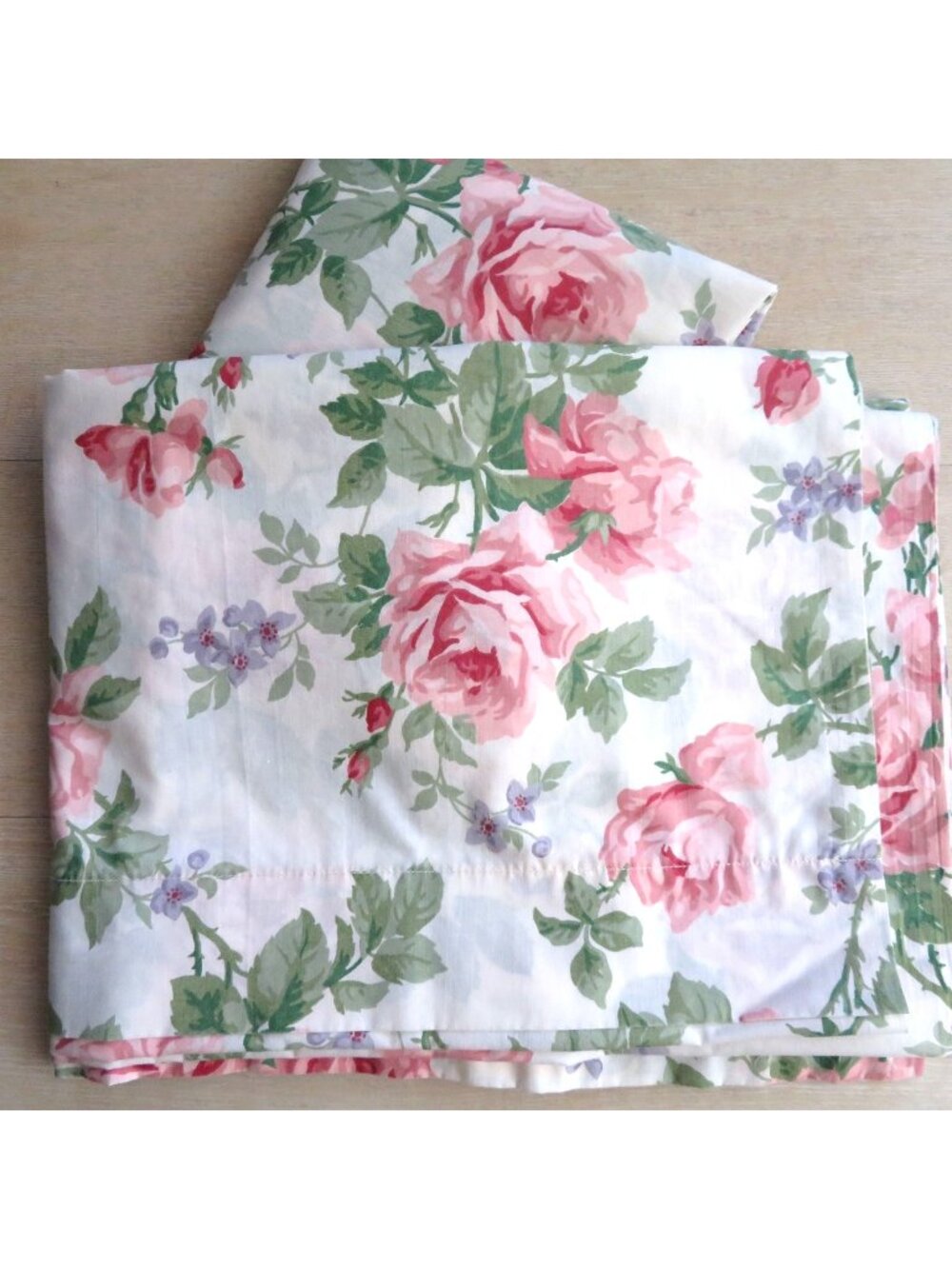 Vintage Twin Sheets Flat & Fitted Pink Floral Percale Cottage Made In USA